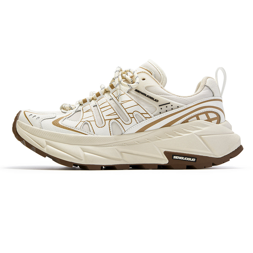 Unisex Chunky Trail Sneakers – Cream Beige Thick Sole Running Shoes