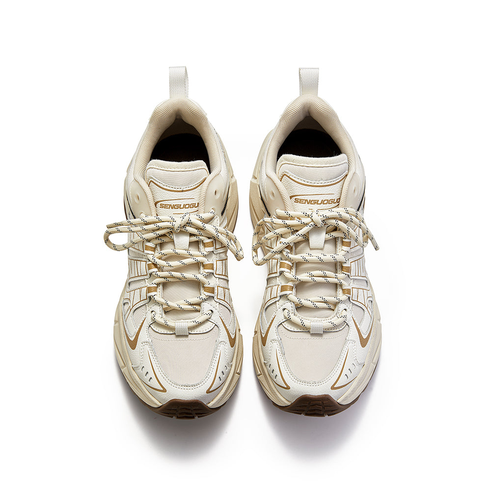 Unisex Chunky Trail Sneakers – Cream Beige Thick Sole Running Shoes