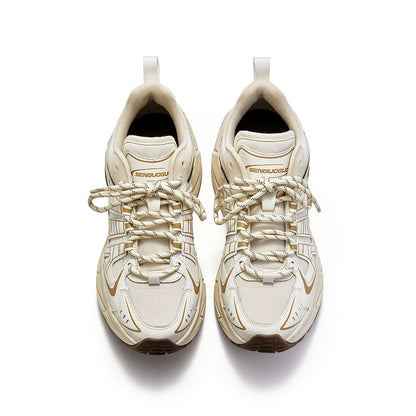 Unisex Chunky Trail Sneakers – Cream Beige Thick Sole Running Shoes