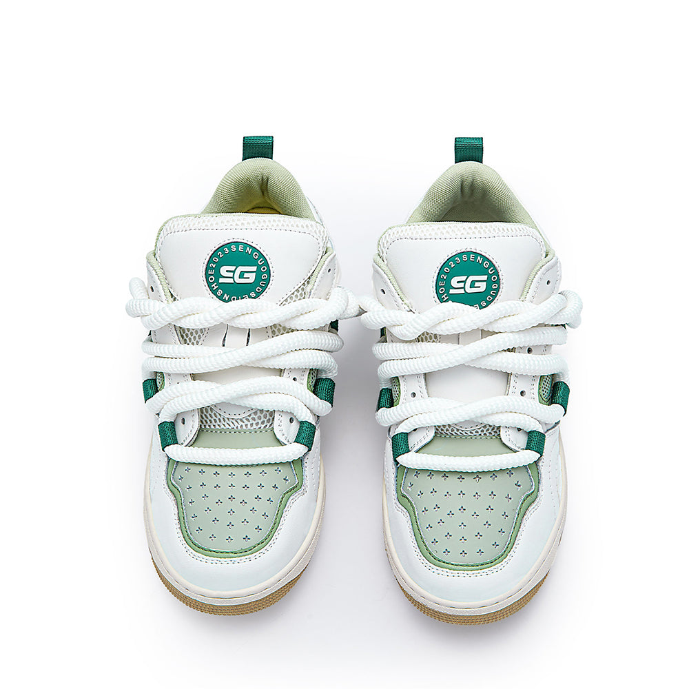 Women’s Retro Green Sneakers – Chunky Colorblock Casual Shoes