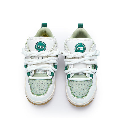 Women’s Retro Green Sneakers – Chunky Colorblock Casual Shoes