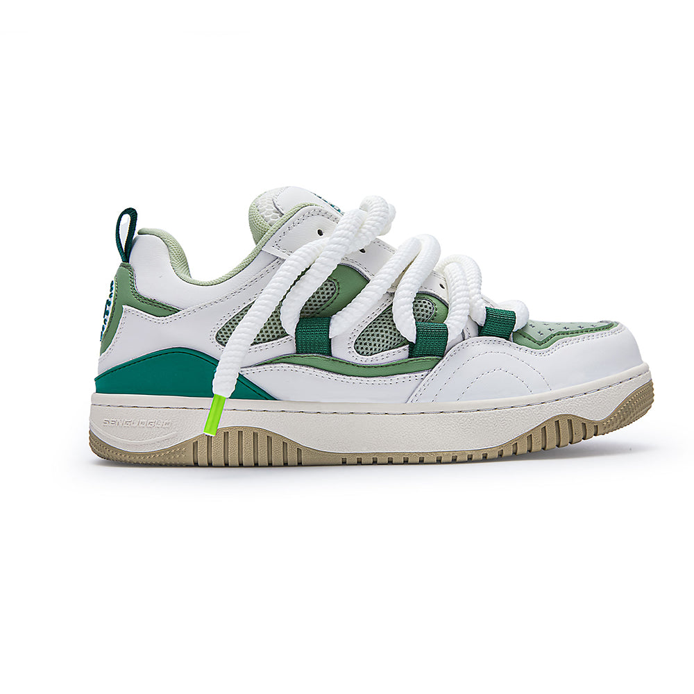 Women’s Retro Green Sneakers – Chunky Colorblock Casual Shoes