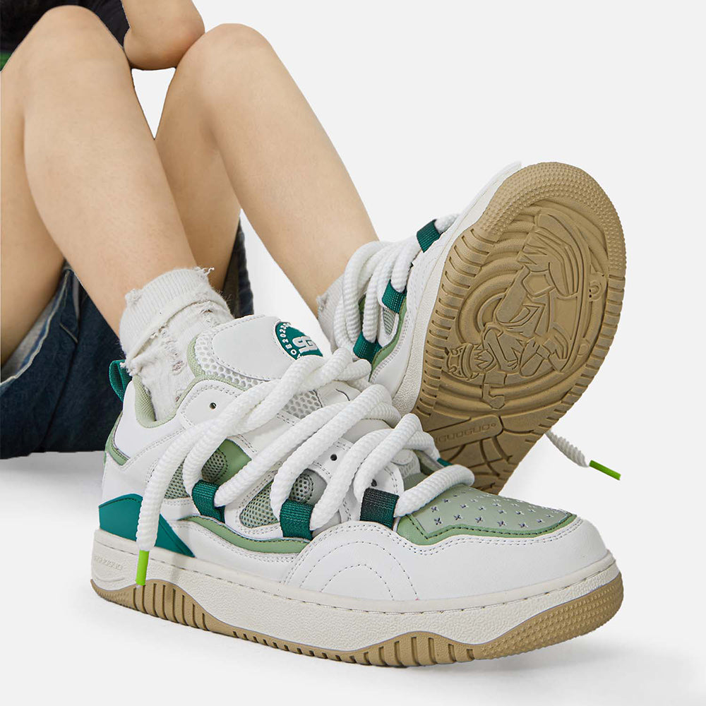 Women’s Retro Green Sneakers – Chunky Colorblock Casual Shoes