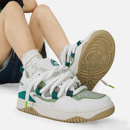 Women’s Retro Green Sneakers – Chunky Colorblock Casual Shoes