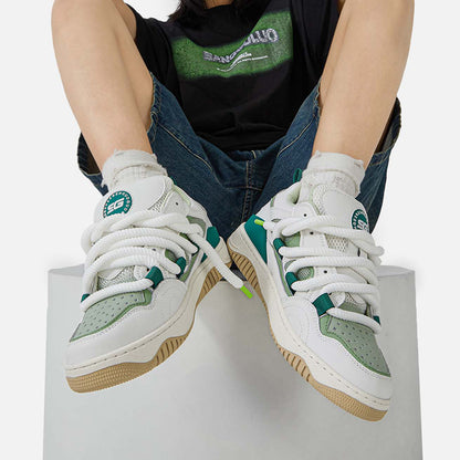 Women’s Retro Green Sneakers – Chunky Colorblock Casual Shoes