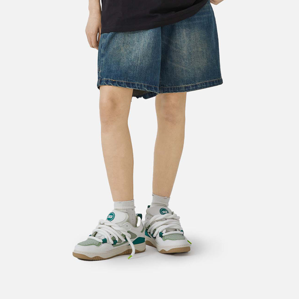 Women’s Retro Green Sneakers – Chunky Colorblock Casual Shoes