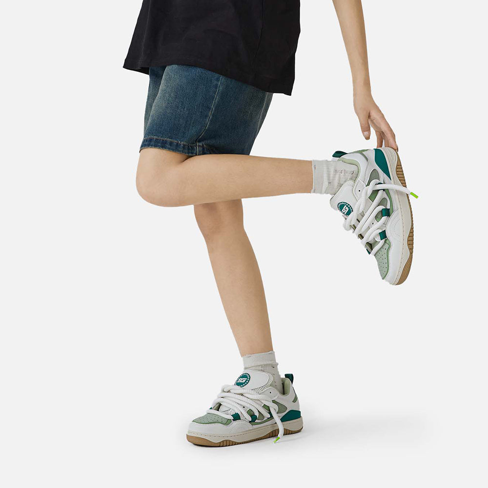 Women’s Retro Green Sneakers – Chunky Colorblock Casual Shoes