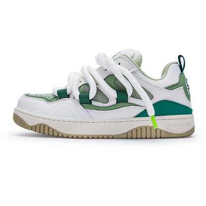 Women’s Retro Green Sneakers – Chunky Colorblock Casual Shoes
